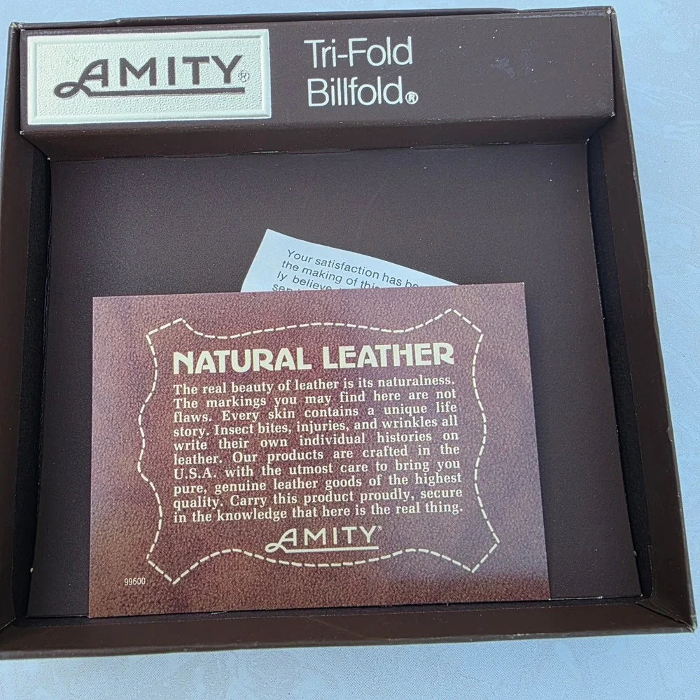 Amity Bermans Tri-Fold Billfold Wallet Brown Natural Leather Vintage USA NIB